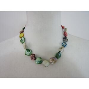 Multi Color Marble Bead Necklace 20" Whimsigoth Boho Cottagecore Festive Collar